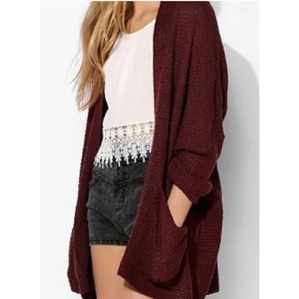 BDG Urban Outfitters Cardigan Womens XS Red Purple London Knit Open Sweater